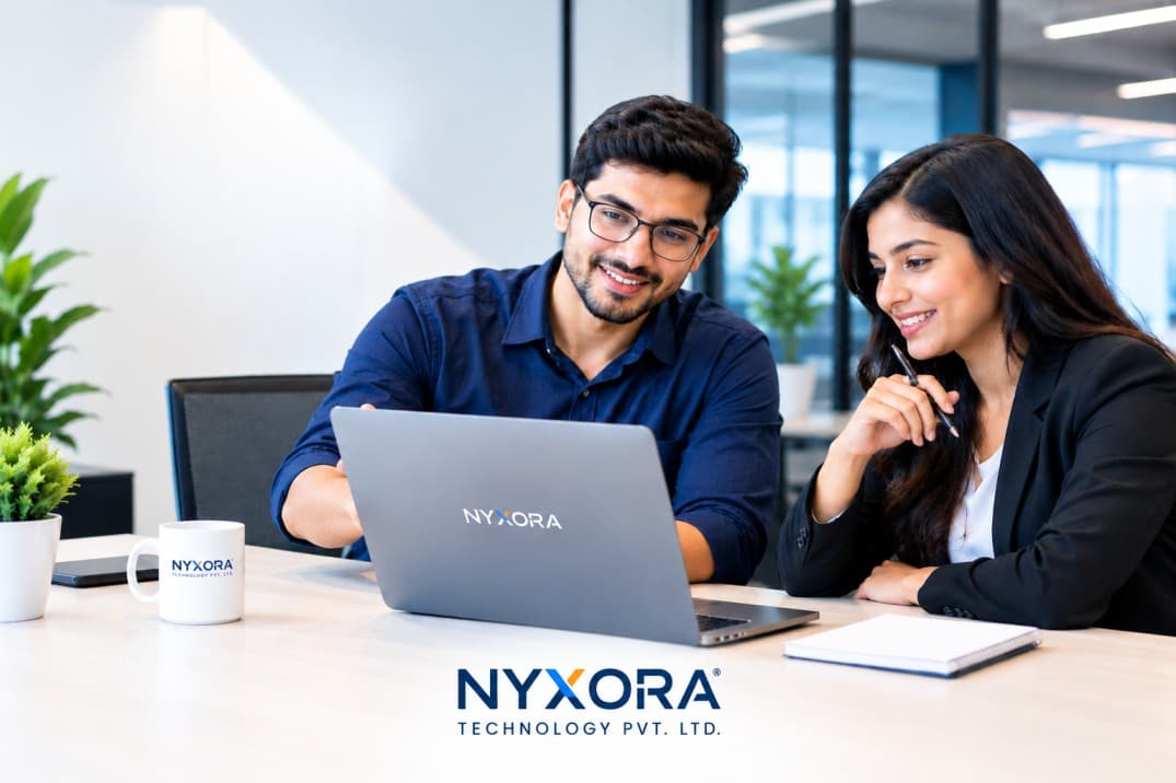 Nyxora team collaborating on digital product delivery